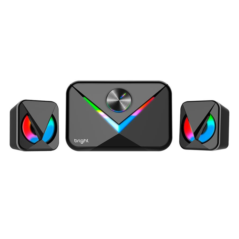 Caixa De Som Gamer Bright Multimídia Speaker, LED, RGB, USB, 50W, Preto