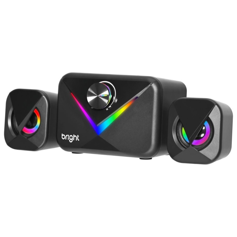 Caixa De Som Gamer Bright Multimídia Speaker, LED, RGB, USB, 50W, Preto