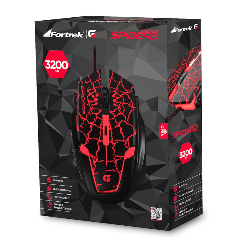 Mouse Gamer Spider 2 USB 3200DPI Preto/Vermelho Fortrek