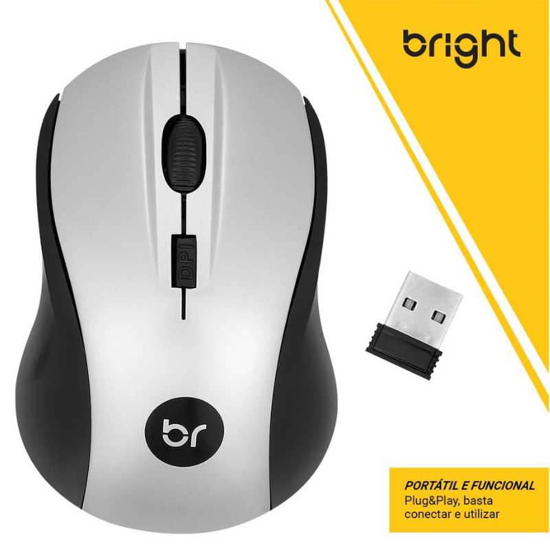 Mouse Sem Fio Bright 2.4GHz Prata 0205