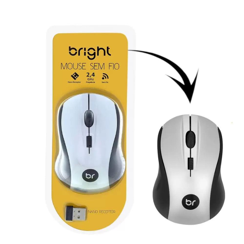 Mouse Sem Fio Bright 2.4GHz Prata 0205