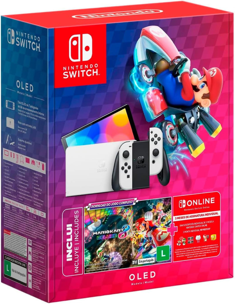 Nintendo Switch OLED + Mario Kart 8 Deluxe + 3 meses do Nintendo Switch Online
