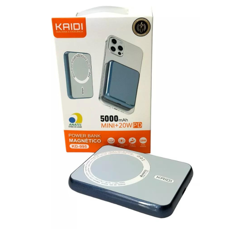 Carregador Indução Magnético Power Bank Kaidi Kd995 Portatil